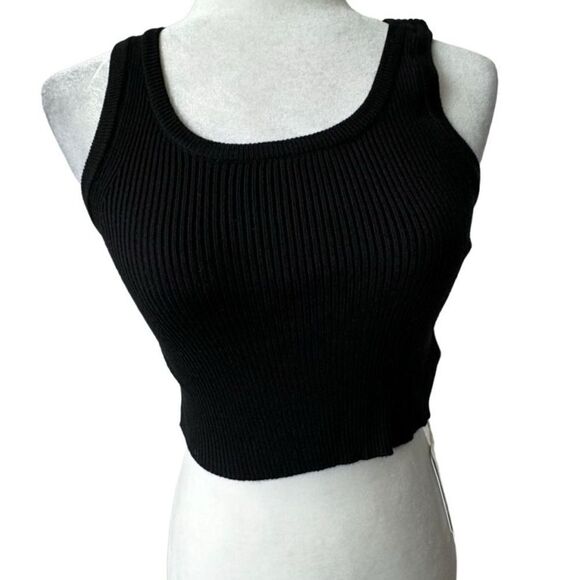 Commense Black Tank Top Cropped Ribbed Knit SZ XS NWT - Picture 1 of 10